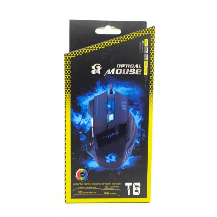 Игровая оптическая мышь с усиленным проводом и LED подсветкой CZF T6