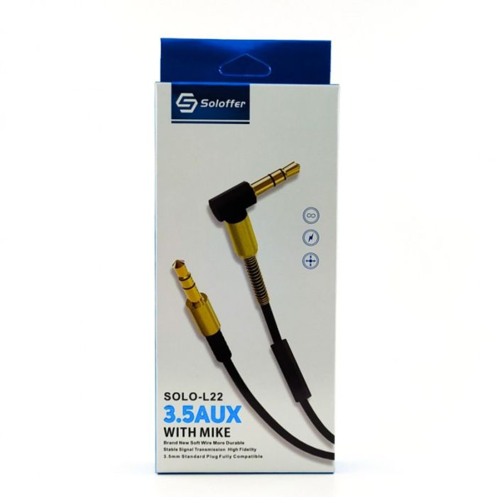 Угловой аудиокабель 3,5mm AUX Solofer с микрофоном