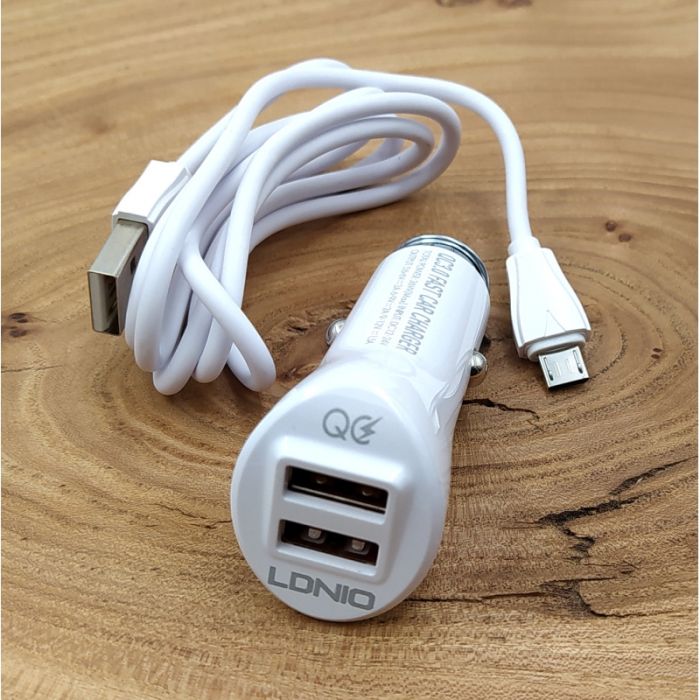 Автомобильное зарядное устройство + кабель Micro USB QC3.0/2USB  Ldnio C511Q