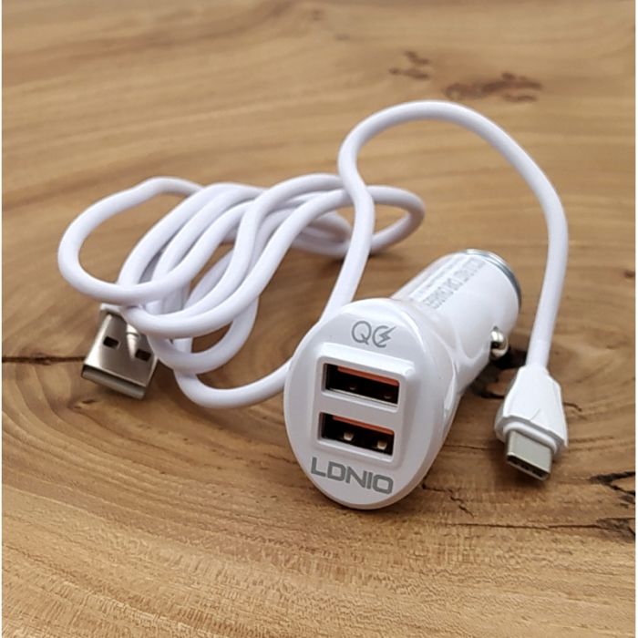 Автомобильное зарядное устройство + кабель Type-C QC3.0/2USB  Ldnio C511Q