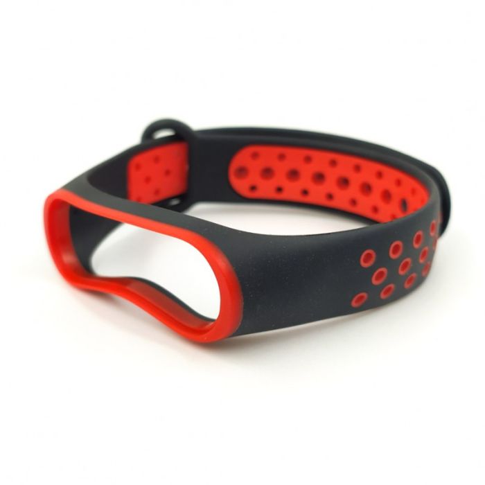 Силиконовый ремешок браслет Nike Sport  для Mi Band 3/4 black-red
