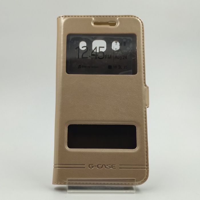Кожаный противоударный чехол-книжка G-CASE Samsung Galaxy J5 2016 J510 Gold