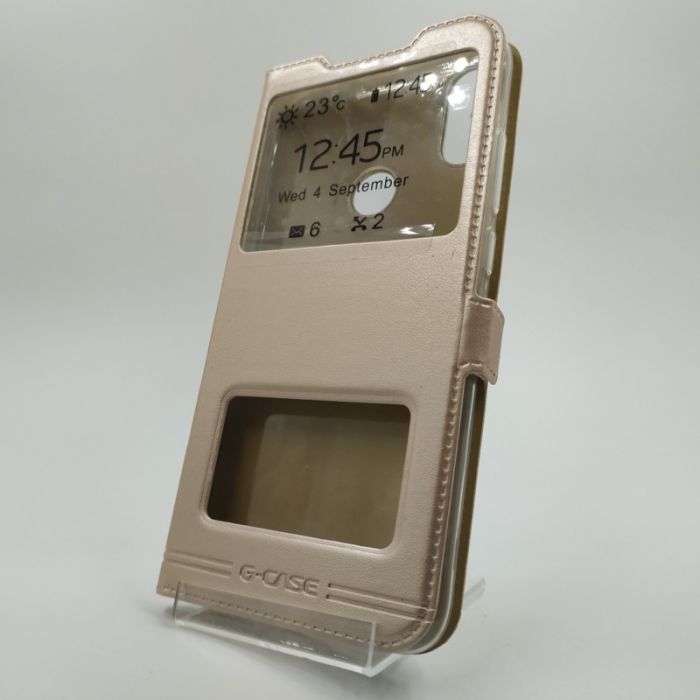 Кожаный противоударный чехол-книжка с подставкой G-CASE Xiaomi Redmi Note7 Gold