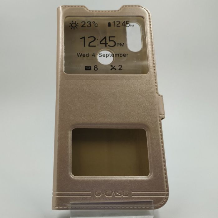 Кожаный противоударный чехол-книжка с подставкой G-CASE Xiaomi Redmi Note7 Gold