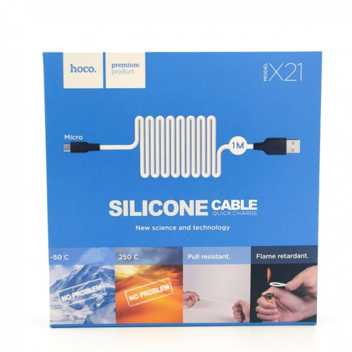 Сверхпрочный силиконовый USB кабель HOCO X21 Micro USB White