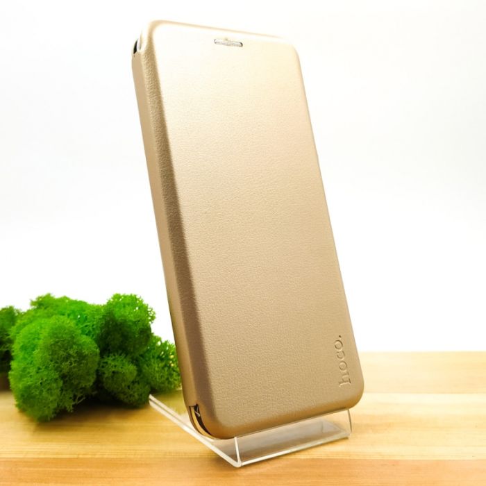 Кожаный противоударный чехол-книжка Hoco Xiaomi Redmi9a Gold
