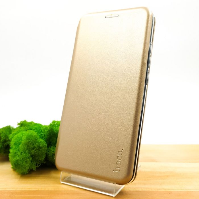 Кожаный противоударный чехол-книжка Hoco Xiaomi Redmi9a Gold