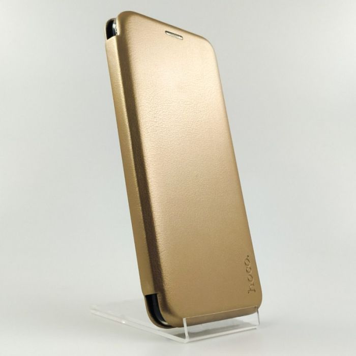 Кожаный противоударный чехол-книжка Hoco Samsung A11 Gold