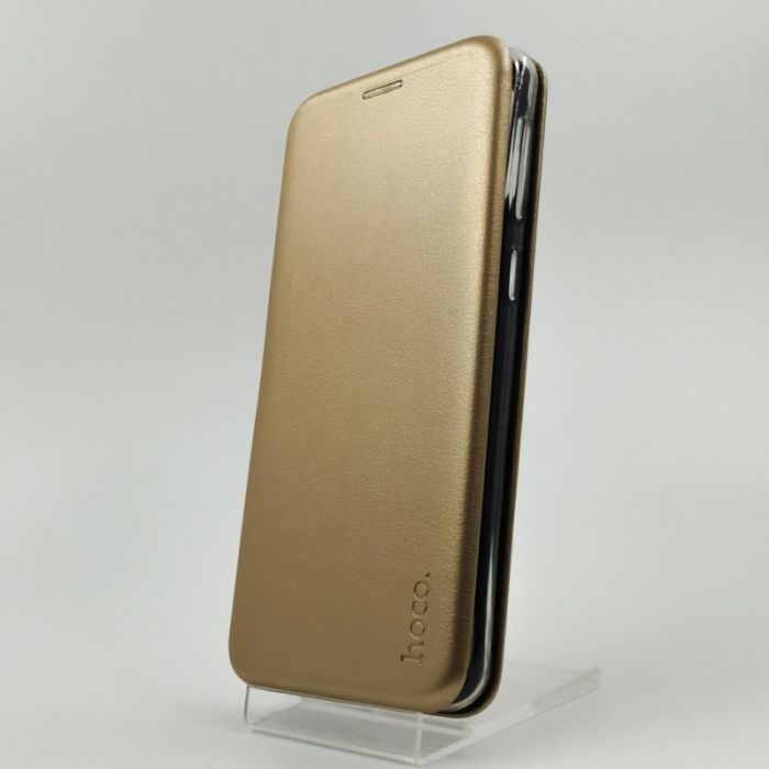 Кожаный противоударный чехол-книжка Hoco Samsung M31 Gold