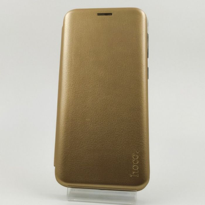 Кожаный противоударный чехол-книжка Hoco Samsung M31 Gold