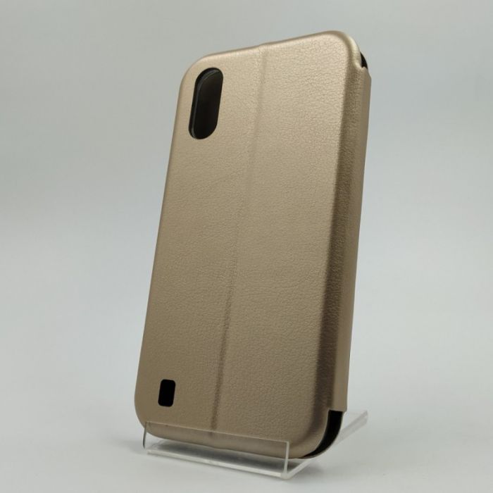 Кожаный противоударный чехол-книжка Wing Samsung A01 Gold