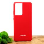Оригинальный матовый чехол-накладка Silicone Case Samsung S21 Ultra Red