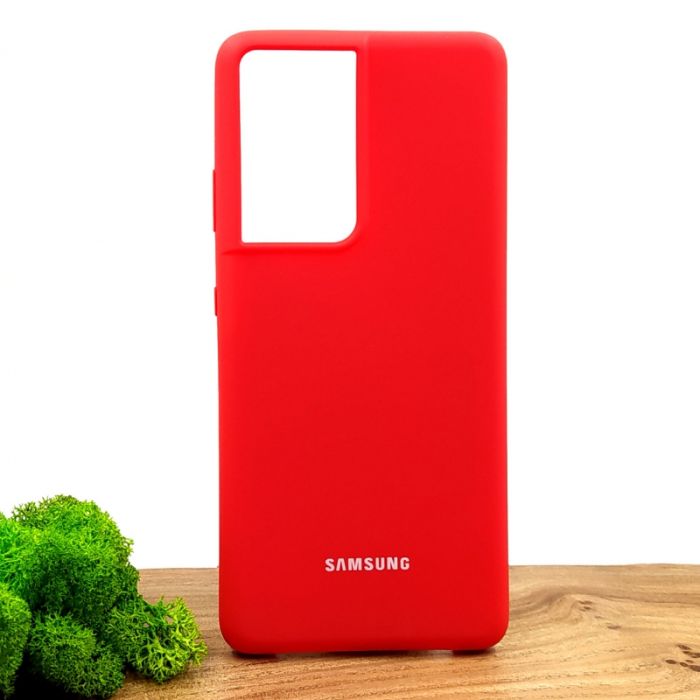 Оригинальный матовый чехол-накладка Silicone Case Samsung S21 Ultra Red