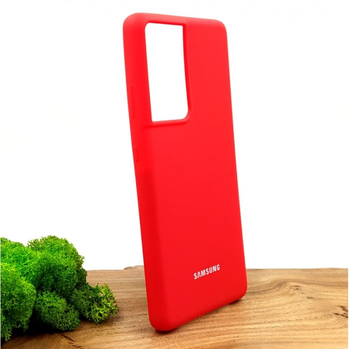 Оригинальный матовый чехол-накладка Silicone Case Samsung S21 Ultra Red