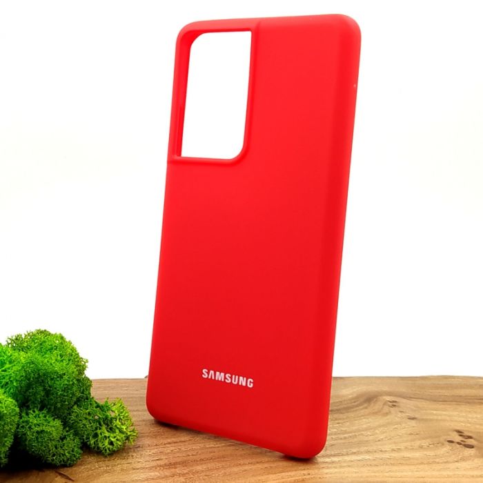 Оригинальный матовый чехол-накладка Silicone Case Samsung S21 Ultra Red