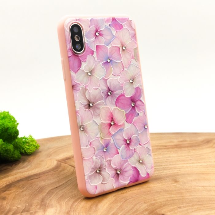 Силиконовый чехол-накладка цветы со стразами для Iphone XS