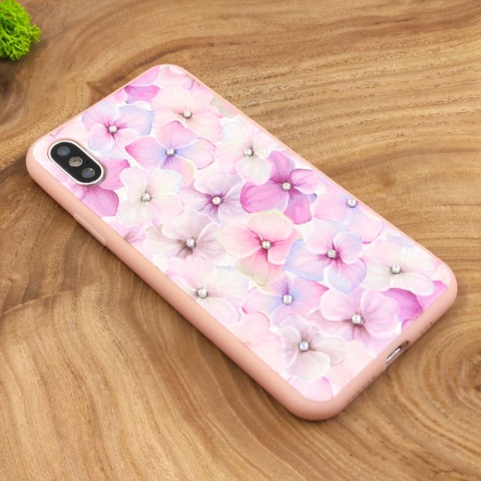 Силиконовый чехол-накладка цветы со стразами для Iphone XS