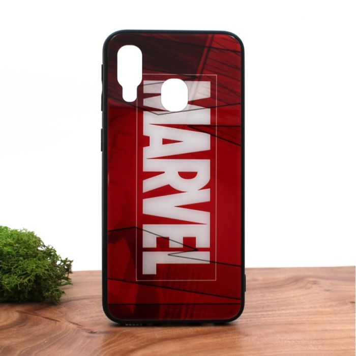 Стеклянный ударопрочный чехол с принтом Marvel для Samsung A40