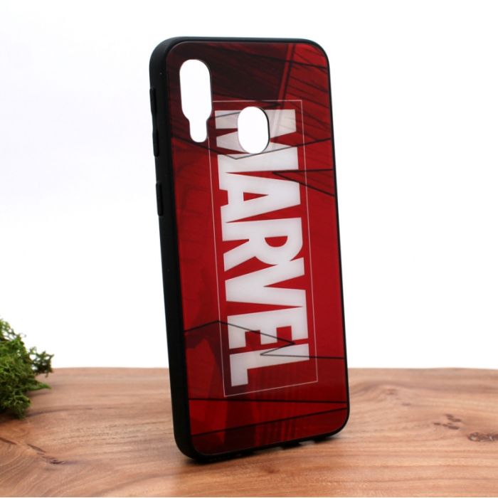 Стеклянный ударопрочный чехол с принтом Marvel для Samsung A40