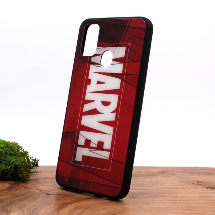 Стеклянный ударопрочный чехол с принтом Marvel для Samsung M30s