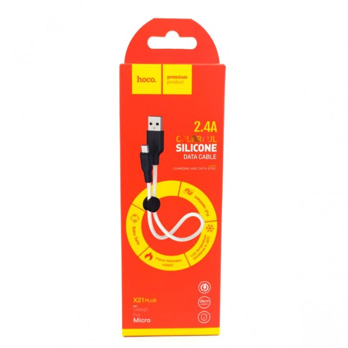 Сверхпрочный силиконовый USB кабель HOCO X21 Micro USB White 0.25m