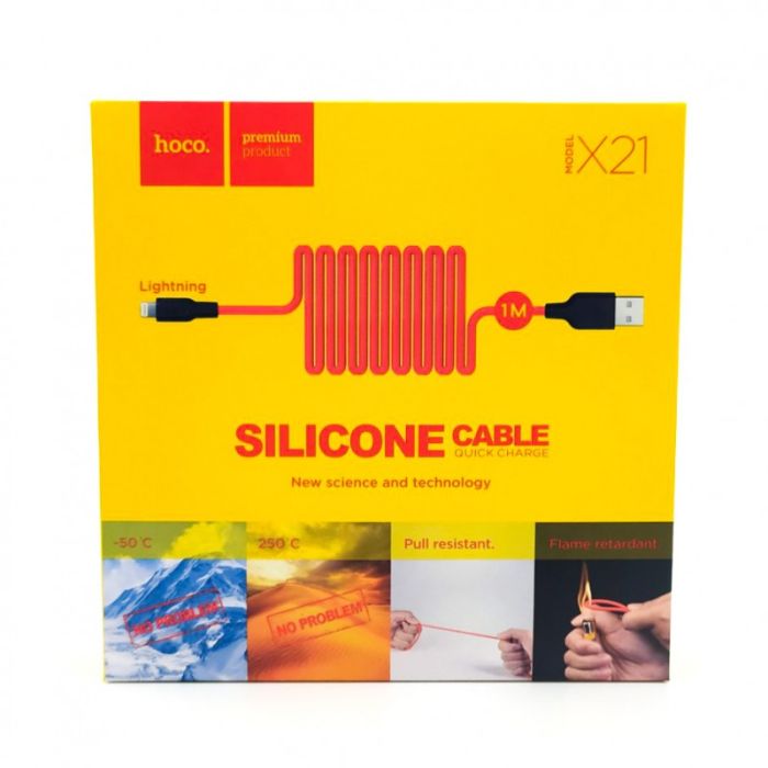 Сверхпрочный силиконовый USB кабель HOCO X21 Lightning Red