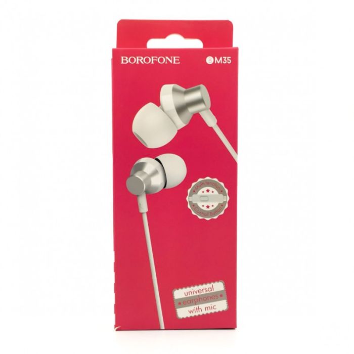 Вакуумные проводные наушники с микрофоном Borofone M35 White